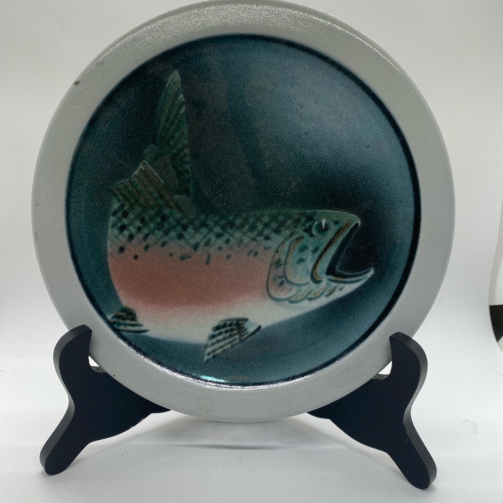 Thrown pottery plate from Artist Chris Kroupa.  Bass Fish.